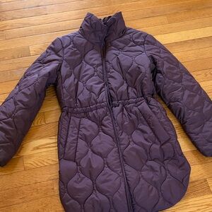Zella Quilted Long Puffer Coat in Plum